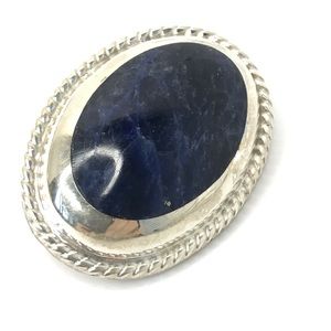 Oval Brooch 925 Blue Stone Mexican Sterling Silver